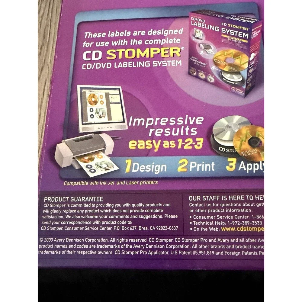 CD Stomper Matte White CD/DVD Labels 300 Pack Vintage 2003 Avery Easy 1-2-3